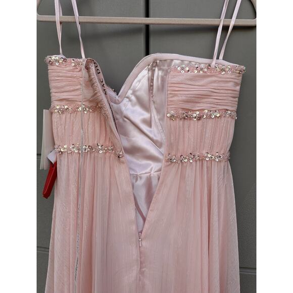 Mac Duggal Strapless Beaded Ruffle High Low Prom Gown in Ice Pink Sz 4 Princess - Picture 11 of 16